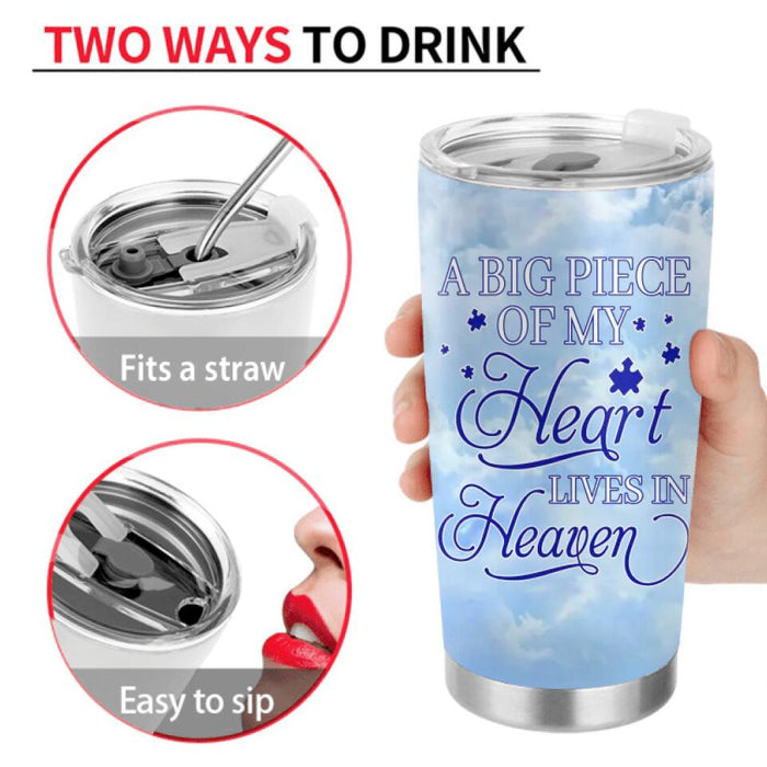 Personalized Memorial Dog Tumbler - Upload Photo - Memorial Gift Idea For Dog Owners/Dog Lovers - A Big Piece Of My Heart Lives In Heaven