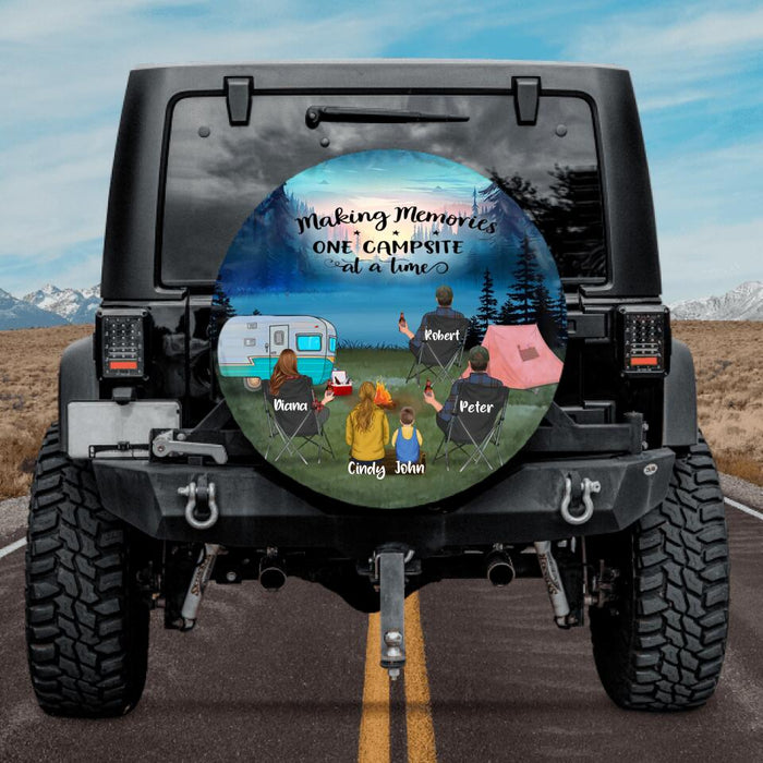 Personalized Camping Night Spare Tire Cover - 3 Adults With 2 Kids - Gift Idea For Camping Lover - Making Memories One Campsite At A Time