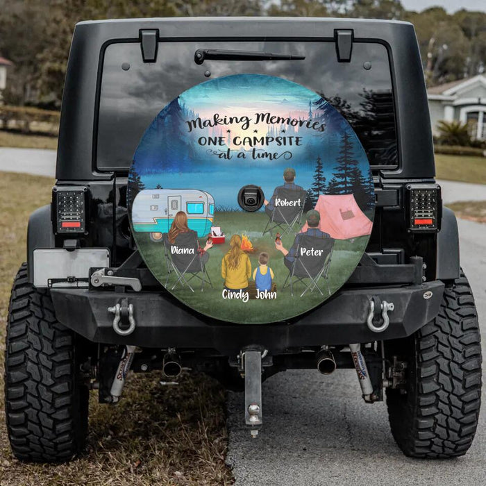 Personalized Camping Night Spare Tire Cover - 3 Adults With 2 Kids - Gift Idea For Camping Lover - Making Memories One Campsite At A Time
