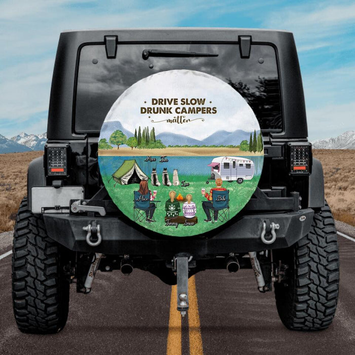 Personalized Camping Spare Tire Cover - Adult/Couple/Single Parent/Parents With Up to 2 Kids And 3 Pets - Gift Idea For Couple/Camping Lover - Drive Slow Drunk Campers Matter
