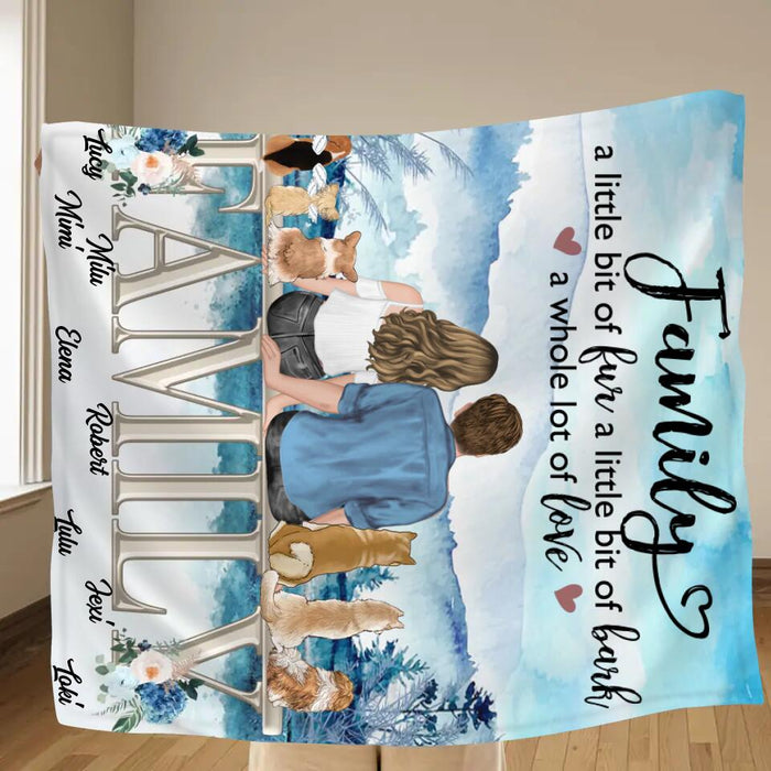 Personalized Couple With Dogs Quilt/Fleece Throw Blanket - Gift Idea For Couple/Dog Lovers - Up to 6 Dogs - Family A Little Bit Of Fur A Little Bit Of Bark A Whole Lot Of Love