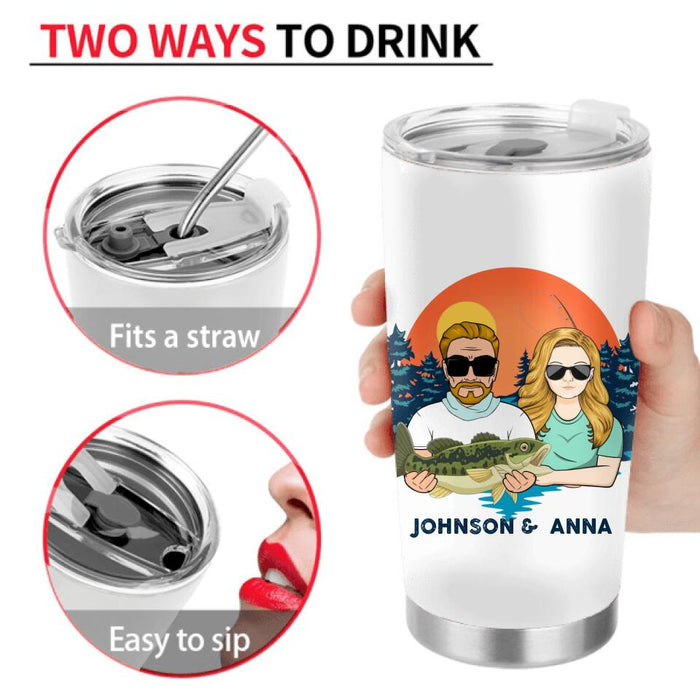 Personalized Fishing Couple Tumbler - Gift Idea For Couple/Gift To Him/Her/Fishing Lover - I Might Look Like I'm Listening To You But In My Head I'm Fishing
