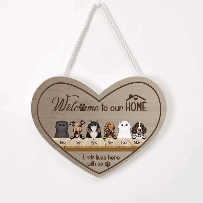 Personalized Cat Dog Door Sign - Best Gift For Cat Dog Lovers - Owner & Pets - Up to 5 Pets - Welcome to our home - JRAAMN