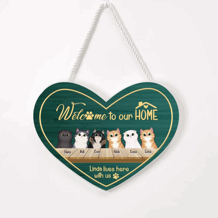 Personalized Cat Door Sign - Best Gift For Cat Lovers - Owner & Cats (Up to 6 Cats) - Welcome to our home - JRAAMN