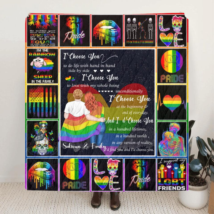 Personalized Quilt/Fleece Blanket Gift For LGBT - Best Gift Idea For LGBT Couple - I Choose You To Do Life With Hand In Hand Side By Side