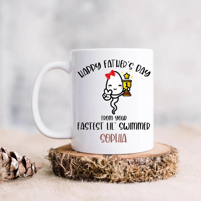 Personalized Father's Day Coffee Mug - Funny Gift Idea For Father's Day - Happy Father's Day From Your Fastest Lil' Swimmer