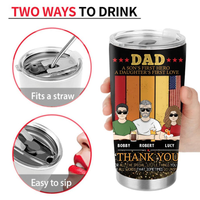Personalized Father Tumbler - Gift Idea For Father's Day From Son And Daughter - Dad A Son's First Hero A Daughter's First Love