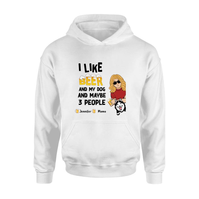 Personalized Dog T-shirt/Long Sleeve/Sweatshirt/Hoodie - Up to 4 Dogs - Mother's Day/Father's Day Gift Idea For Dog Lovers  - I Like Beer And My Dog And Maybe 3 People