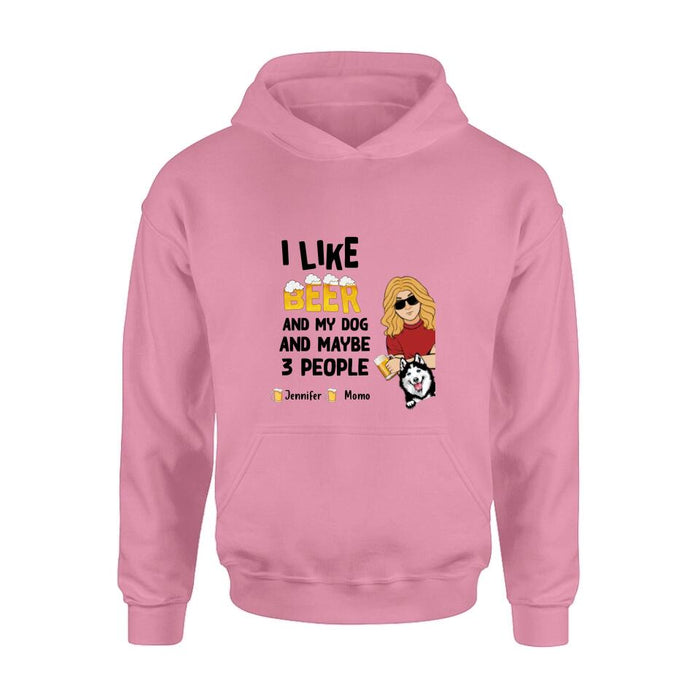 Personalized Dog T-shirt/Long Sleeve/Sweatshirt/Hoodie - Up to 4 Dogs - Mother's Day/Father's Day Gift Idea For Dog Lovers  - I Like Beer And My Dog And Maybe 3 People