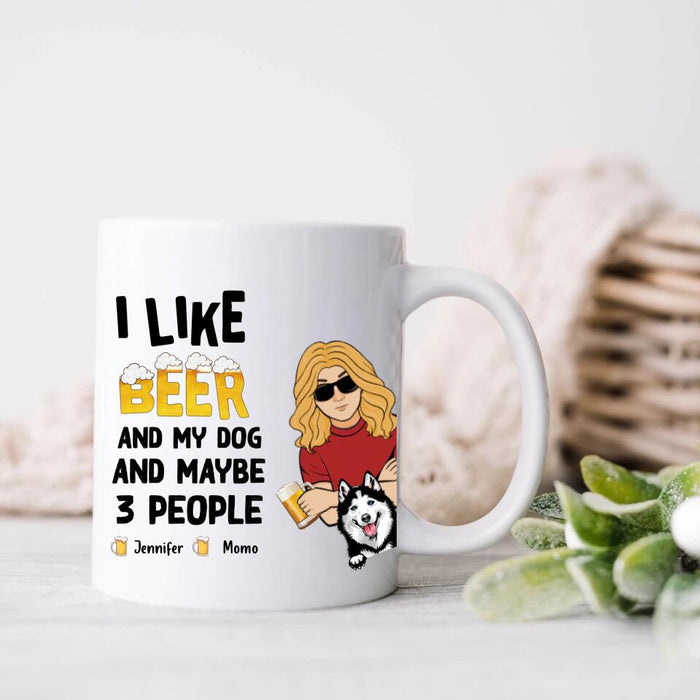 Personalized Dog Coffee Mug - Up to 4 Dogs - Mother's Day/Father's Day Gift Idea For Dog Lovers - I Like Beer And My Dog And Maybe 3 People