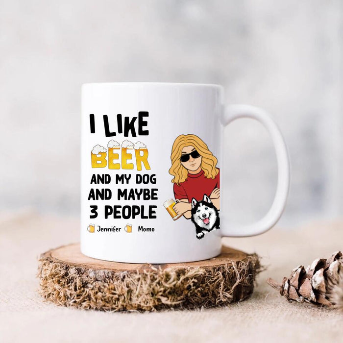 Personalized Dog Coffee Mug - Up to 4 Dogs - Mother's Day/Father's Day Gift Idea For Dog Lovers - I Like Beer And My Dog And Maybe 3 People