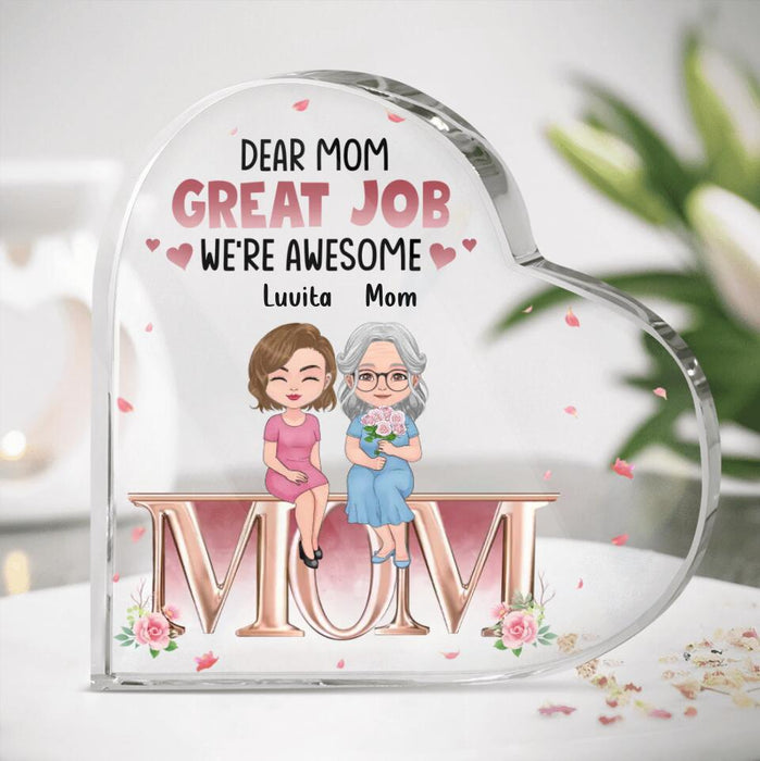 Personalized Mom & Children Crystal Heart - Gift Idea For Mother's Day From Daughter/Son - Up to 4 Children - Dear Mom Great Job We're Awesome
