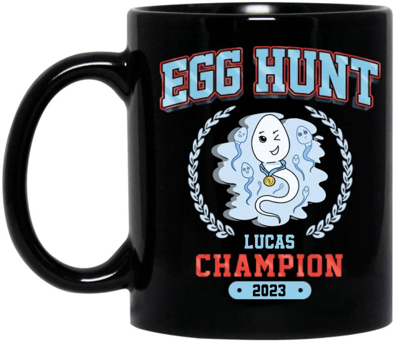 Personalized Black Coffee Mug - Gift Idea For Kid From Mom/Father - Egg Hunt Champion 2023