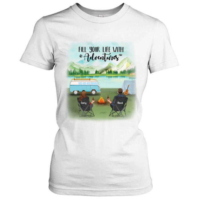 Personalized Camping T-shirt/Pullover Hoodie - Couple/Parents With Up to 6 Kids And 2 Pets - Best Gift For Camping Lover