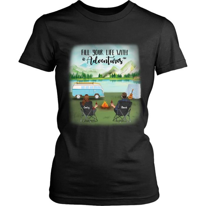 Personalized Camping T-shirt/Pullover Hoodie - Couple/Parents With Up to 6 Kids And 2 Pets - Best Gift For Camping Lover