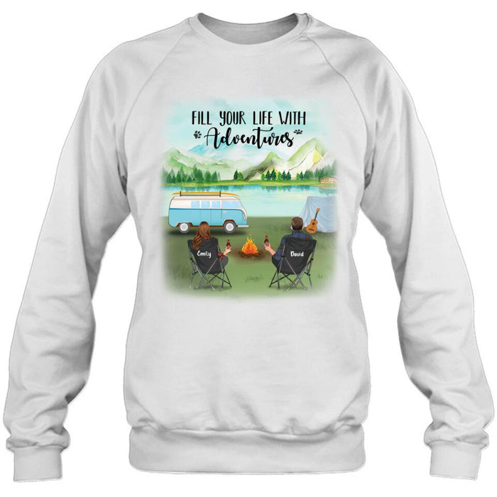 Personalized Camping T-shirt/Pullover Hoodie - Couple/Parents With Up to 6 Kids And 2 Pets - Best Gift For Camping Lover