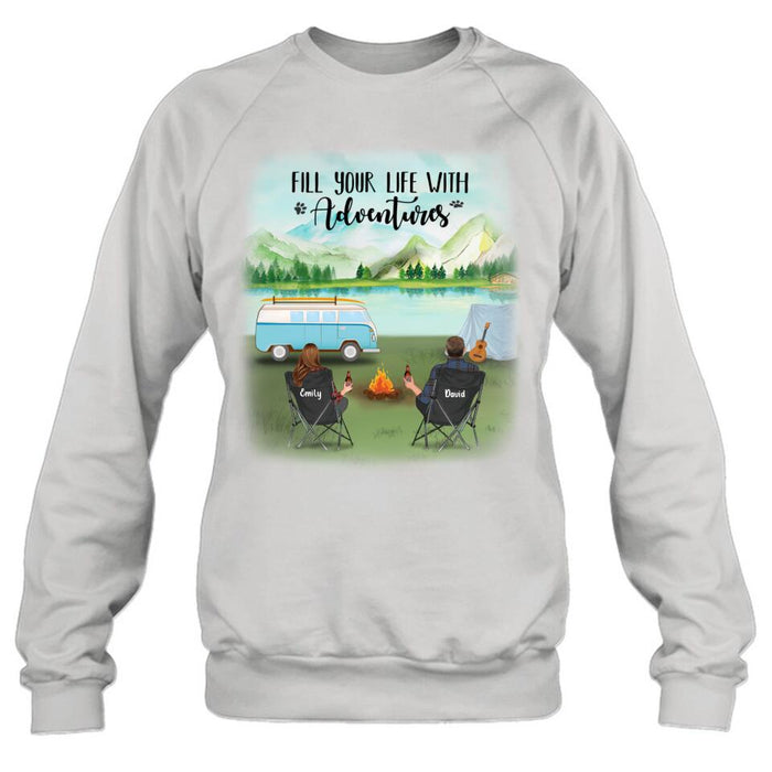 Personalized Camping T-shirt/Pullover Hoodie - Couple/Parents With Up to 6 Kids And 2 Pets - Best Gift For Camping Lover