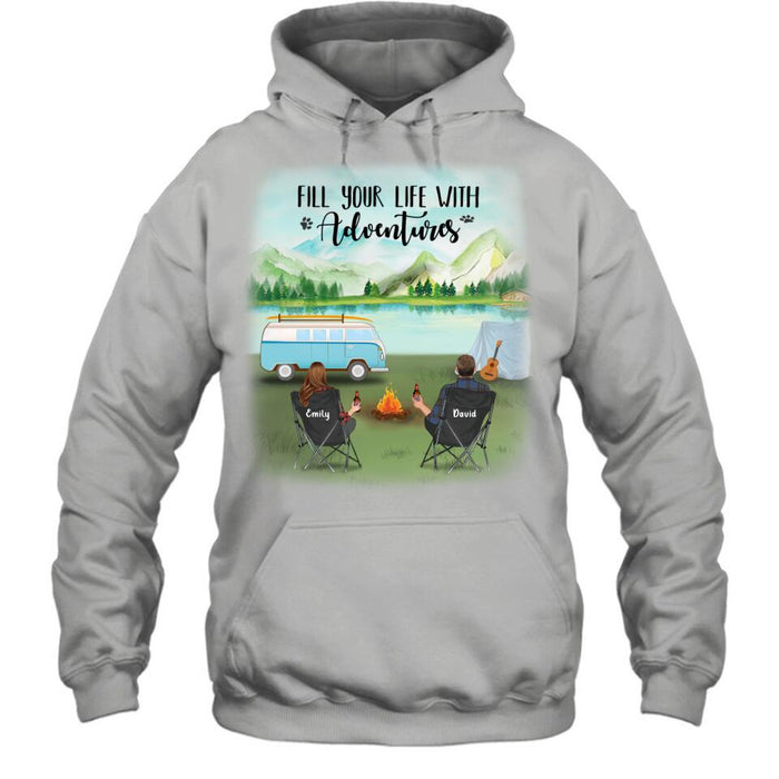 Personalized Camping T-shirt/Pullover Hoodie - Couple/Parents With Up to 6 Kids And 2 Pets - Best Gift For Camping Lover