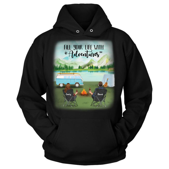 Personalized Camping T-shirt/Pullover Hoodie - Couple/Parents With Up to 6 Kids And 2 Pets - Best Gift For Camping Lover