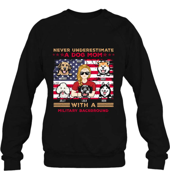 Personalized Dog Mom T-Shirt/Long Sleeve/Sweatshirt/Hoodie - Gift Idea For Mother's Day/Dog Lover - Never Underestimate A Dog Mom With A Military Background