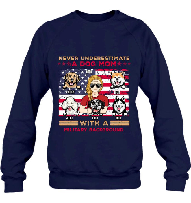 Personalized Dog Mom T-Shirt/Long Sleeve/Sweatshirt/Hoodie - Gift Idea For Mother's Day/Dog Lover - Never Underestimate A Dog Mom With A Military Background