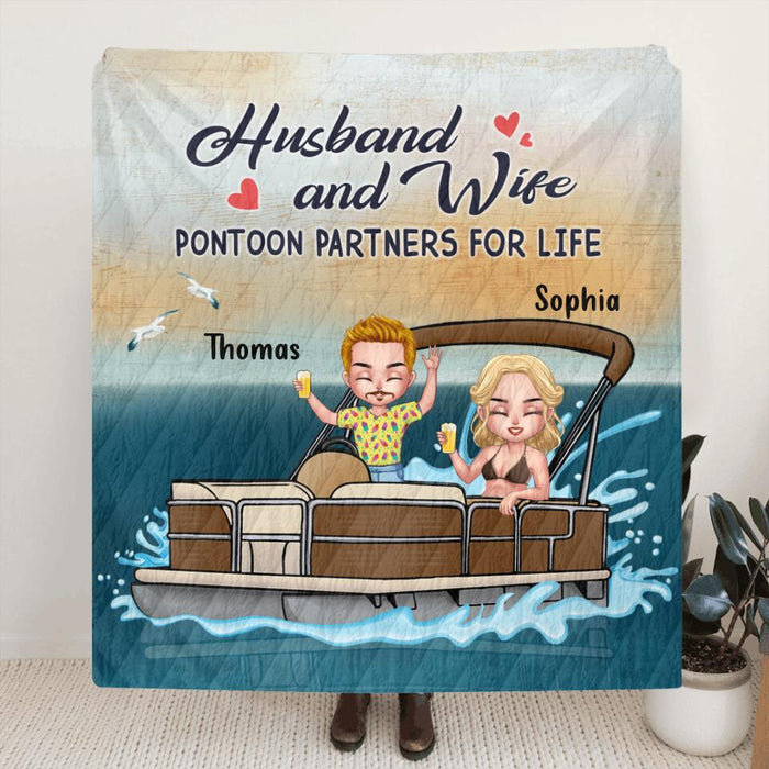 Personalized Pontoon Couple/Queen/Captain Pillow Cover/Quilt/Fleece Blanket - Couple/Man/Woman - Pontoon Gift Idea - The Pontoon Boat Is My Happy Place