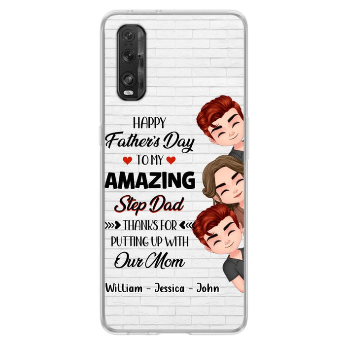 Personalized Thanks Dad Phone Case - Gift Idea For Father's Day - Up to 3 Children - To My Amazing Step Dad Thanks For Putting Up With Our Mom - Case For Oppo, Xiaomi & Huawei
