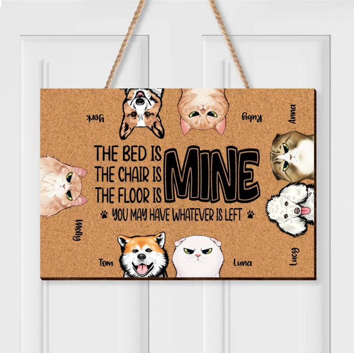 Personalized Dog/Cat Wooden Sign - Gift Idea For Dog/Cat Lover - Up to 7 Pets - The Bed Is Mine