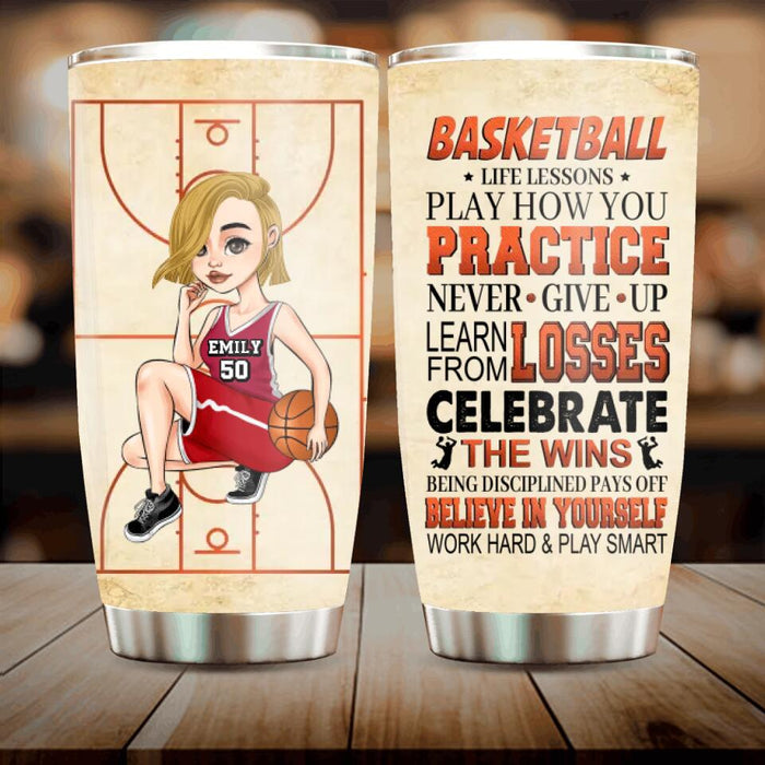 Personalized Basketball Girl Tumbler - Gift Idea For Basketball Lovers - Believe In Yourself Work Hard & Play Smart