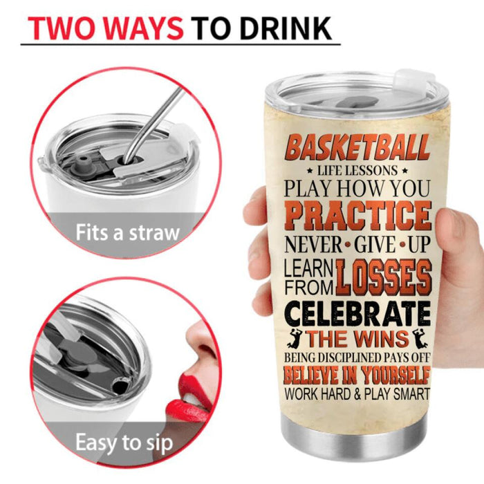 Personalized Basketball Girl Tumbler - Gift Idea For Basketball Lovers - Believe In Yourself Work Hard & Play Smart