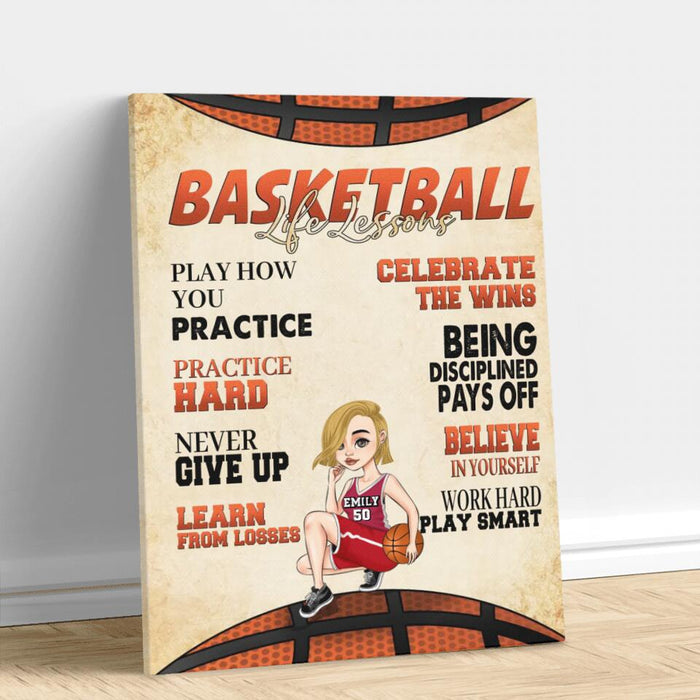 Personalized Basketball Girl Vertical Canvas - Gift Idea For Basketball Lovers - Believe In Yourself Work Hard & Play Smart