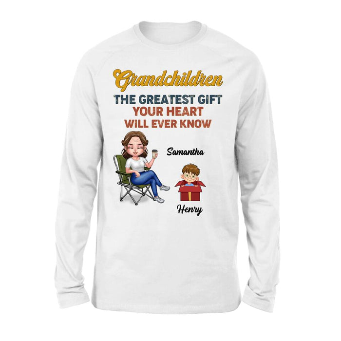 Personalized Grandma Shirt/Long sleeve/Sweatshirt/Hoodie - Gift Idea For Grandma/Mother's Day - Up to 7 Kids - Grandchildren The Greatest Gift Your Heart Will Ever Know