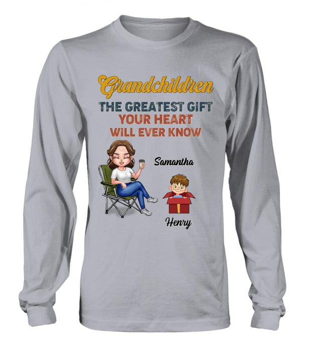 Personalized Grandma Shirt/Long sleeve/Sweatshirt/Hoodie - Gift Idea For Grandma/Mother's Day - Up to 7 Kids - Grandchildren The Greatest Gift Your Heart Will Ever Know
