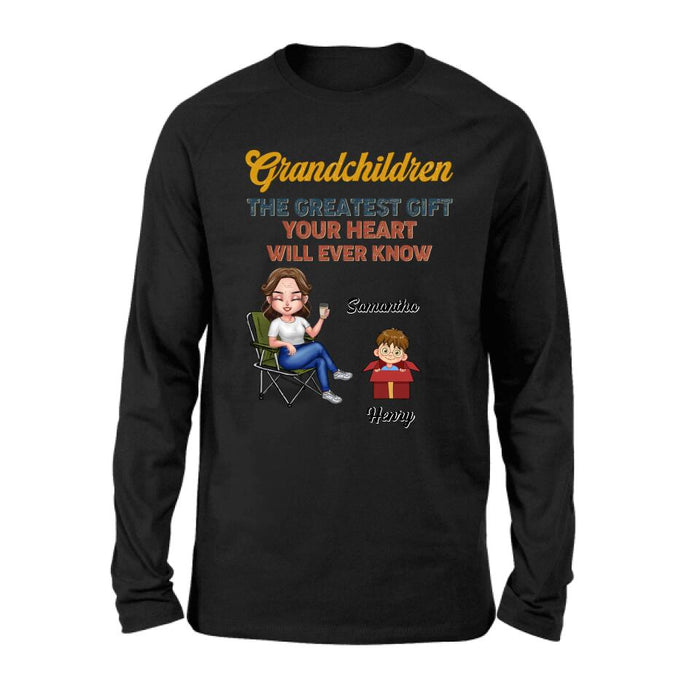 Personalized Grandma Shirt/Long sleeve/Sweatshirt/Hoodie - Gift Idea For Grandma/Mother's Day - Up to 7 Kids - Grandchildren The Greatest Gift Your Heart Will Ever Know