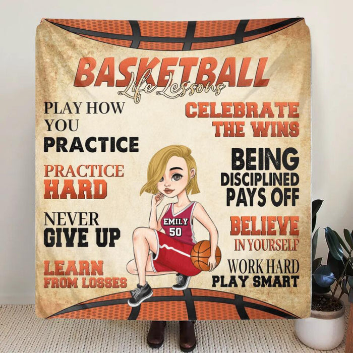 Personalized Basketball Girl Fleece Throw Blanket/Quilt - Gift Idea For Basketball Lovers - Believe In Yourself Work Hard & Play Smart