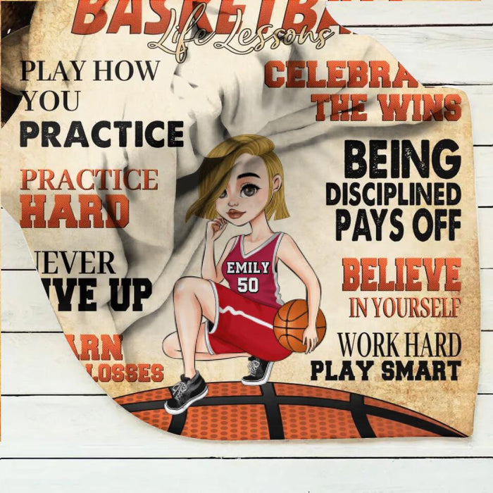 Personalized Basketball Girl Fleece Throw Blanket/Quilt - Gift Idea For Basketball Lovers - Believe In Yourself Work Hard & Play Smart