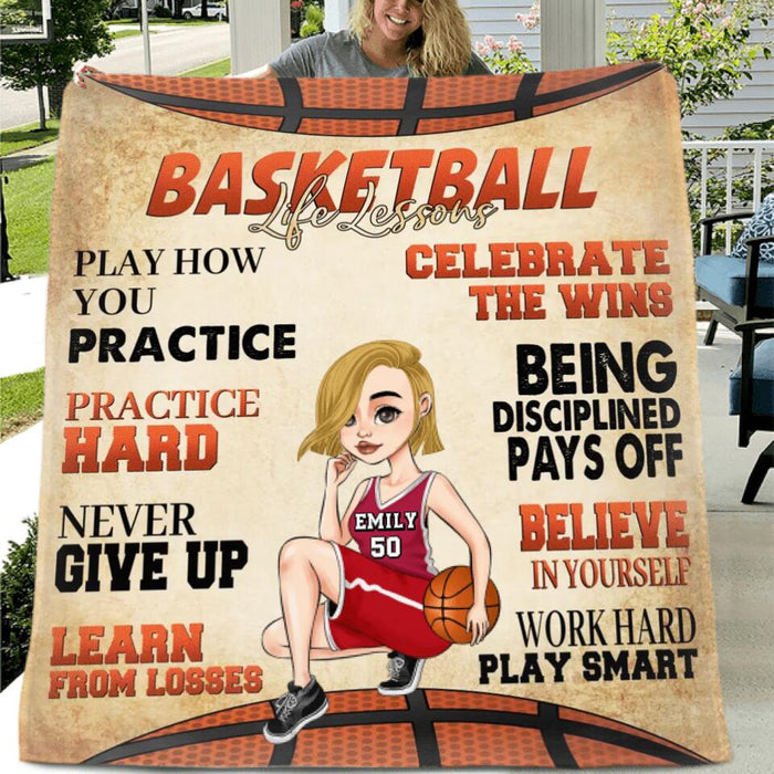 Personalized Basketball Girl Fleece Throw Blanket/Quilt - Gift Idea For Basketball Lovers - Believe In Yourself Work Hard & Play Smart