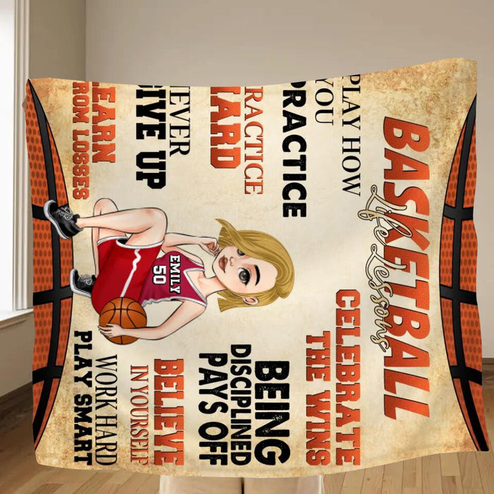 Personalized Basketball Girl Fleece Throw Blanket/Quilt - Gift Idea For Basketball Lovers - Believe In Yourself Work Hard & Play Smart