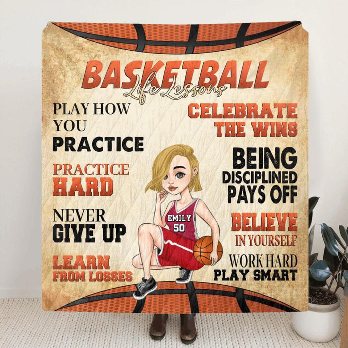 Personalized Basketball Girl Fleece Throw Blanket/Quilt - Gift Idea For Basketball Lovers - Believe In Yourself Work Hard & Play Smart