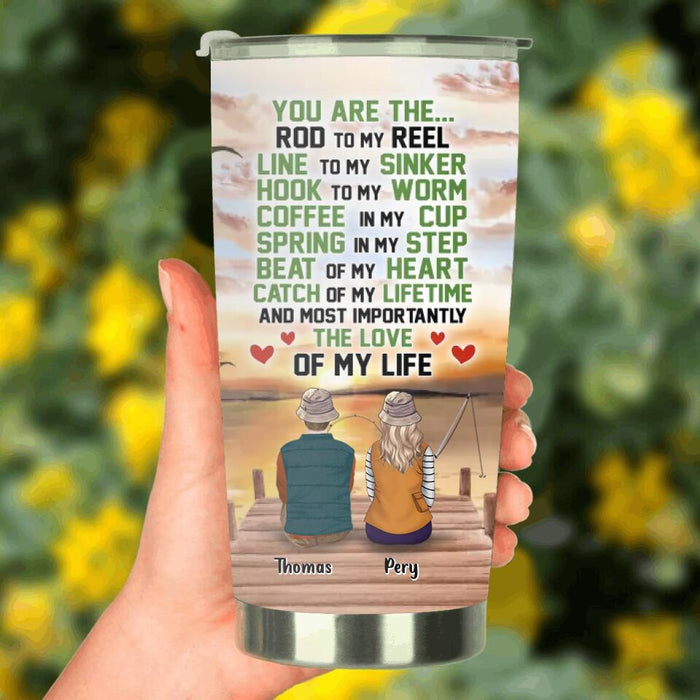 Personalized Fishing Couple Tumbler - Gift Idea For Couple/Fishing Lovers with up to 2 Kids and 2 Pets - You Are The Rod To My Reel