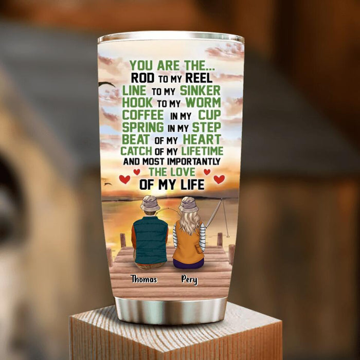 Personalized Fishing Couple Tumbler - Gift Idea For Couple/Fishing Lovers with up to 2 Kids and 2 Pets - You Are The Rod To My Reel