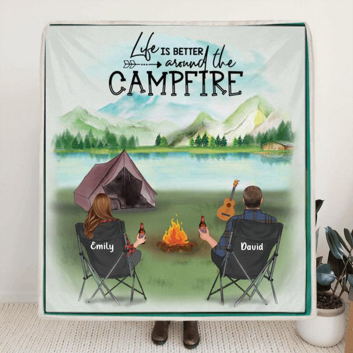 Personalized Camping Blanket Gift for Whole Family, Camping Lovers - Couple with Up to 6 Pets, Parents with Up to 6 Kids, No Camper -  Camping Partners For Life