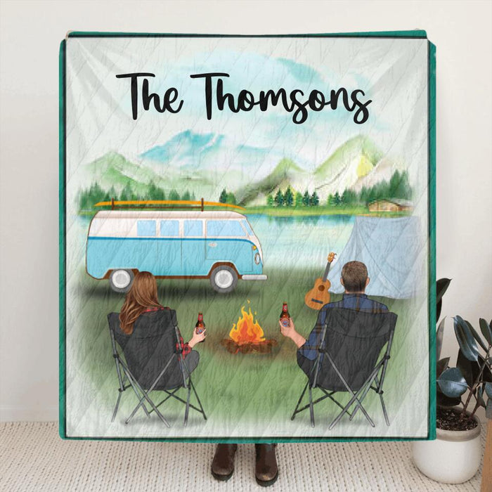 Personalized Camping Blanket - Parents With Up To 6 Kids And 2 pets - Family Name - Father's day gift from wife to husband