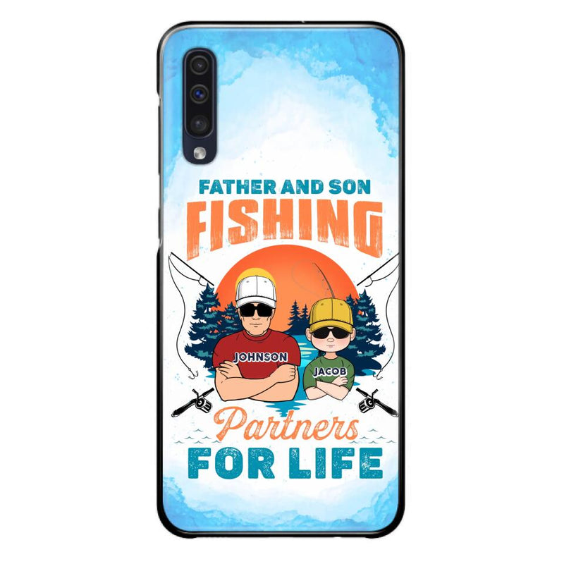 Custom Personalized Father And Son Fishing Phone Case For iPhone And Samsung - Dad With Upto 3 Children - Gift Idea For Father/ Son/ Daughter/ Father's Day/ Fishing Lover - Father And Son Fishing Partners For Life
