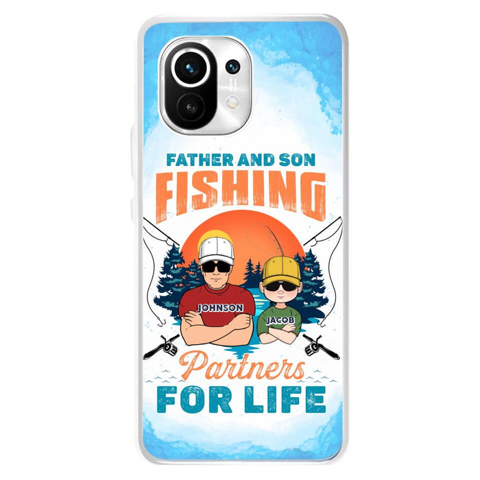 Personalized Father And Son Fishing Phone Case For Xiaomi/Oppo/Huawei - Dad With Up to 3 Children - Gift Idea For Father/Son/Daughter/Father's Day/Fishing Lover - Father And Son Fishing Partners For Life