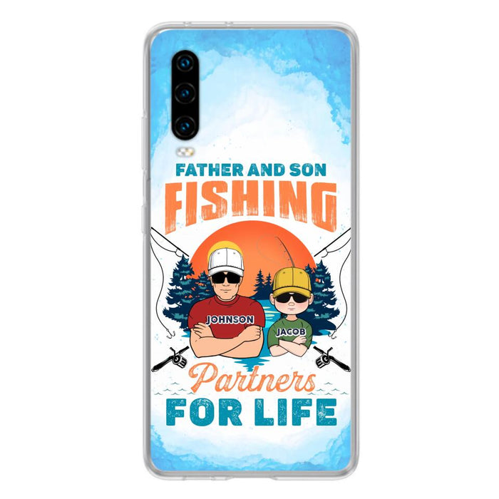 Personalized Father And Son Fishing Phone Case For Xiaomi/Oppo/Huawei - Dad With Up to 3 Children - Gift Idea For Father/Son/Daughter/Father's Day/Fishing Lover - Father And Son Fishing Partners For Life