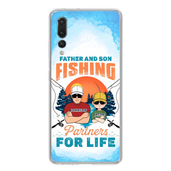 Personalized Father And Son Fishing Phone Case For Xiaomi/Oppo/Huawei - Dad With Up to 3 Children - Gift Idea For Father/Son/Daughter/Father's Day/Fishing Lover - Father And Son Fishing Partners For Life