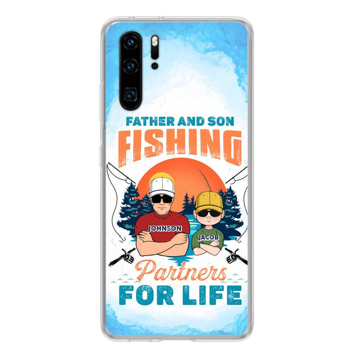 Personalized Father And Son Fishing Phone Case For Xiaomi/Oppo/Huawei - Dad With Up to 3 Children - Gift Idea For Father/Son/Daughter/Father's Day/Fishing Lover - Father And Son Fishing Partners For Life