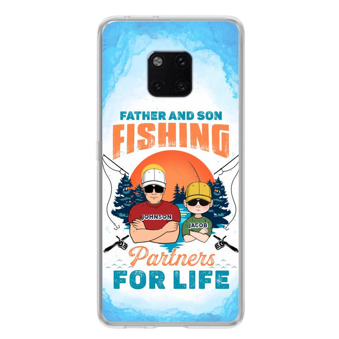 Personalized Father And Son Fishing Phone Case For Xiaomi/Oppo/Huawei - Dad With Up to 3 Children - Gift Idea For Father/Son/Daughter/Father's Day/Fishing Lover - Father And Son Fishing Partners For Life