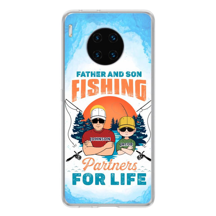 Personalized Father And Son Fishing Phone Case For Xiaomi/Oppo/Huawei - Dad With Up to 3 Children - Gift Idea For Father/Son/Daughter/Father's Day/Fishing Lover - Father And Son Fishing Partners For Life